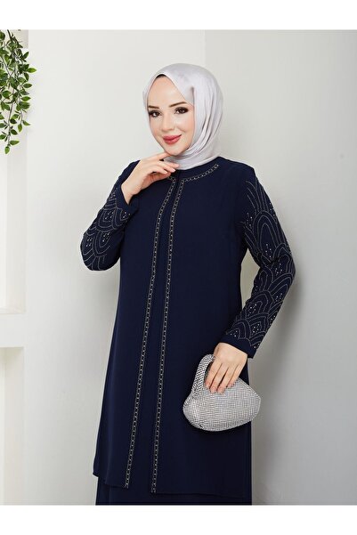 ESLEMNUR Kolları Taşlı Büyük Beden Anne Elbisesi