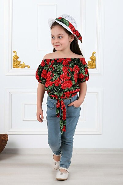 Mnk Baby&Kids Devojčica, šešir, farmerke, bluza, letnji dvodelni set M00731 C...