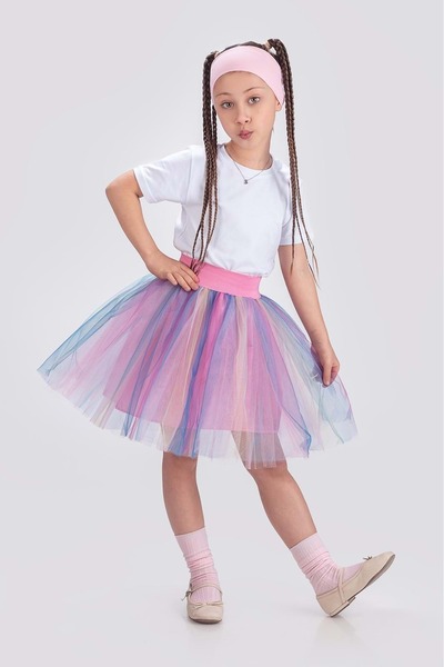Mnk Baby&Kids Fusta de petrecere pentru fete Tutu Curcubeu M00727 ROZ ÎNCHIS