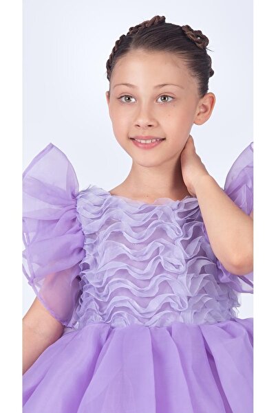Mnk Baby&Kids Maronia Kız Çocuk Prenses Model Abiye Elbise - M00746 LİLA