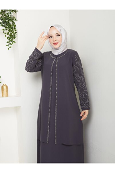 ESLEMNUR Kolları Taşlı Büyük Beden Anne Elbisesi