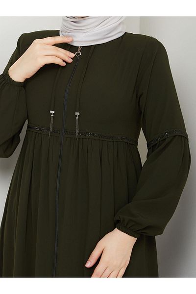 ESLEMNUR Casual Hajj and Umrah Ferace with Drawstring Sleeves and Waist and Stone Detail