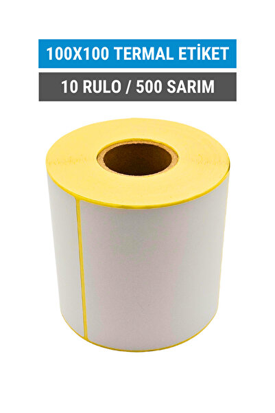 Küresel Etiket Barkod 100x100mm Termal Etiket | 10 Rulo | 500 Sarım | Ribonsuz | Kargo, Lojistik, Depo | Yapışkanlı