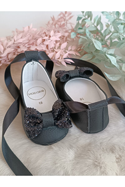 Hodore Perla Black Genuine Leather Baby Ballerina Shoes