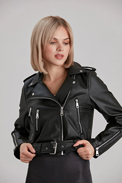 MEECY Černá kožená dámská bunda