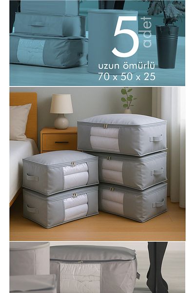 Vedsey Home Organizer Large Size Storage Bag Gray Organizer Set of 5 - 70x50x25 Cm