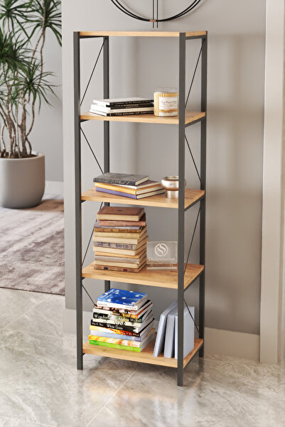 VayLife 5 Raflı Dar Kitaplık Kütüphane Rafı 150x50x27 Atlantik Çam