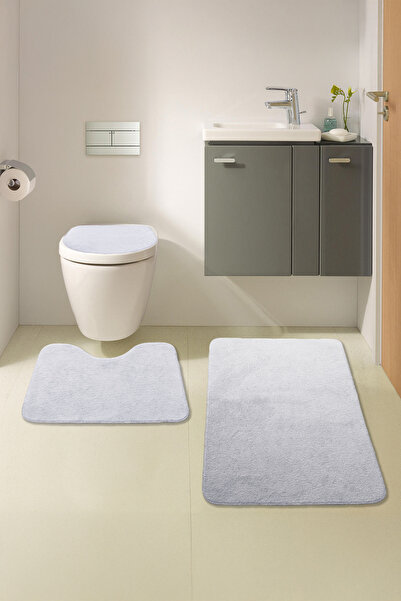 Bestekar Σετ μπάνιου Luvora Grey Flat, αντιολισθητική βάση, που πλένεται στο πλυντήριο, μαλακό σετ μπάνιου 3 τεμαχίων