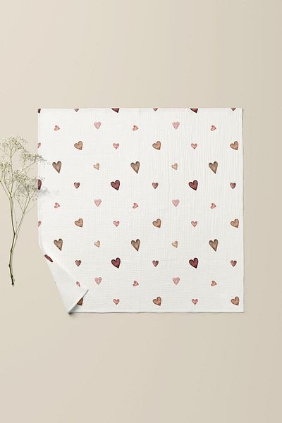 fevale 4 Layer Muslin Blanket - Brown Heart Patterned Baby Blanket - Four Layer Muslin 100x110 Cm