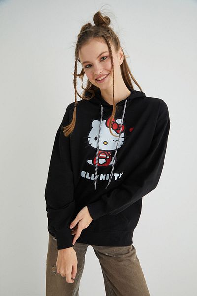 Hello Kitty Licencovaná mikina Oversize Fit s potiskem a kapucí