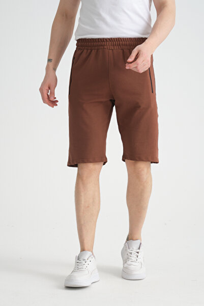 Shooter Yan Çizgi Nakış Detaylı Gizli Fermuarlı Erkek Şort