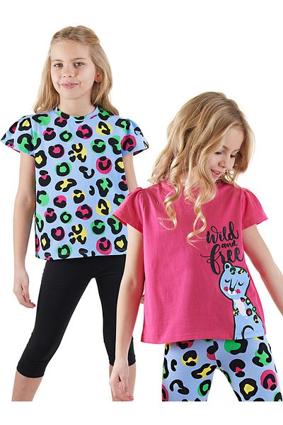 Denokids Girl's Black Leopard 2 Pack T-Shirt