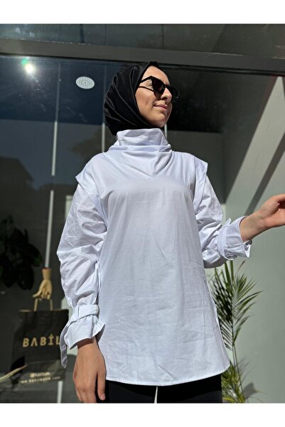 VENO Γυναικείο πουκάμισο με λευκό γιακά Degaje και πέτρινη επένδυση στην πλάτη