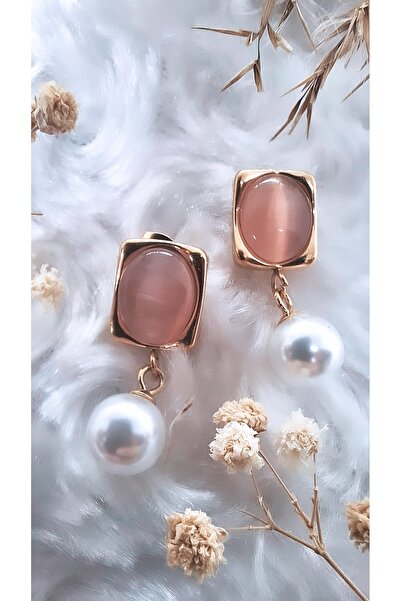 Serenity Opal Stone Square Figure Pearl Steel Earrings