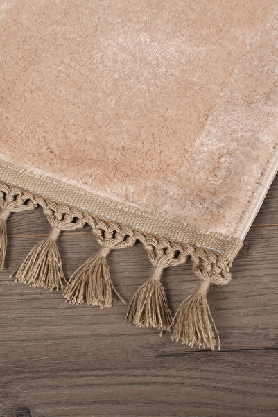 Bestekar Lunasoft Brown Pompom Fringed Modern Non-Slip Soft Machine Washable Bath Mat Set of 2