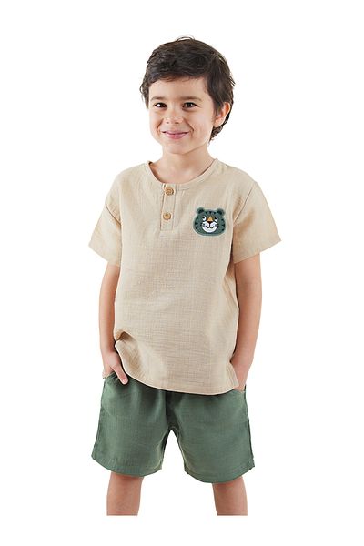 Denokids Tiger Summer Boy Muslin Shorts Set