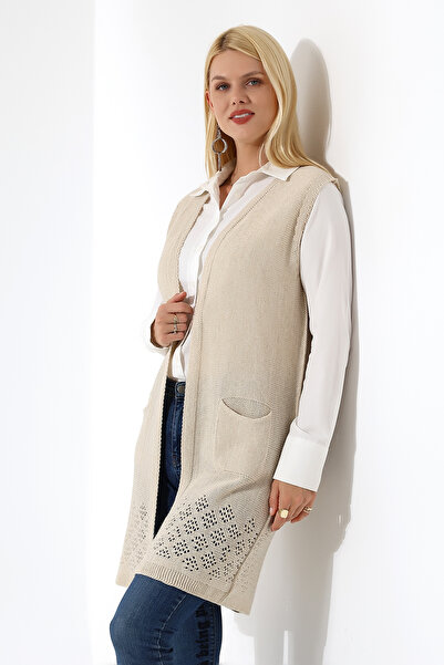 Devinka Kadın Bej Mevsimlik Triko Yelek