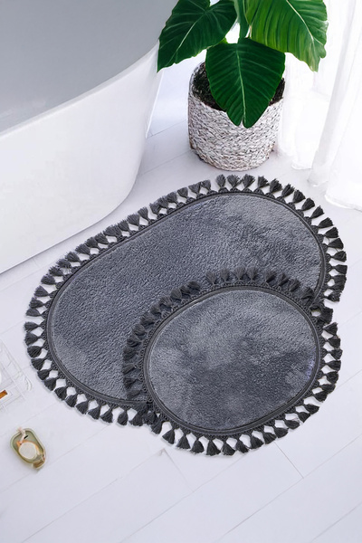 Bestekar LunaSoft Anthracite Διπλό Φουντωτό Οβάλ Χαλάκι Μπάνιου Αντιολισθητικό Πολυτελές Μαλακό Πλενόμενο Μοντέρνο