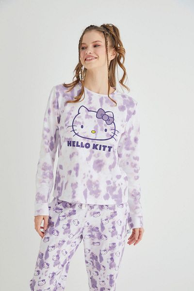 Hello Kitty Licencovaný fialový pyžamový set s dlouhým rukávem