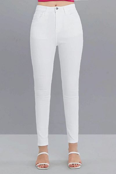 CEDY DENIM Pantaloni de damă cu talie înaltă, cu picior îngust, cu potrivire super skinny, elastici, până la gleznă, blugi, pantaloni C596-alb