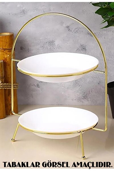 Meralles Etajer Iki Katlı Gold Sunumluk Ikramlık Stant ( Tabak Görsel Amaçlıd...