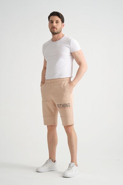 Shooter Sportswear Premium ανδρικό σορτς μπεζ με λεπτομέρεια τσέπης με φερμουάρ Λεπτομερής κανονική εφαρμογή