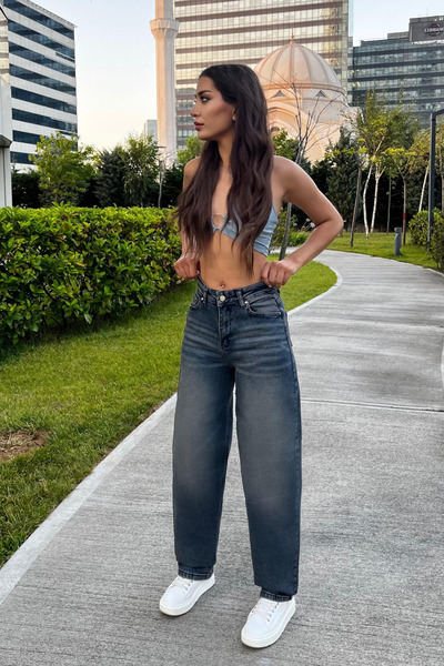 BİKELİFE Women's Street Style Loose Cut Wide Leg Baggy Jeans