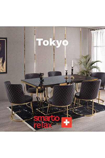 Smarto relax Tokyo 2’li Sandalye Seti — Metal Ayaklı, Siyah Kumaş