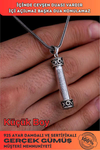 OSMANLI GÜMÜŞ Camlı Gümüş Cevşen Muska Erkek Kolye Zincir