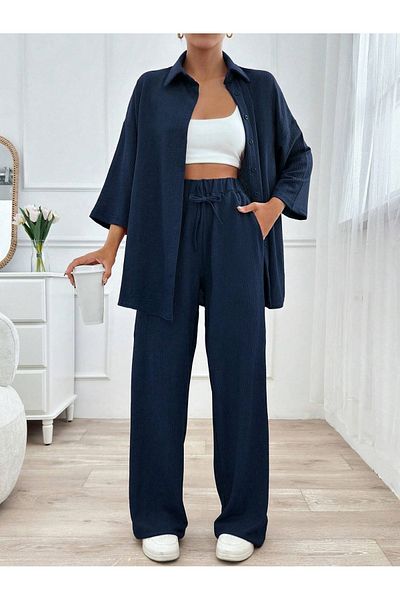 New Lune Women's Clothing Wrinkle Fabric Shirt Pants Suit, Two-Piece Suit, Suitable for Hijab