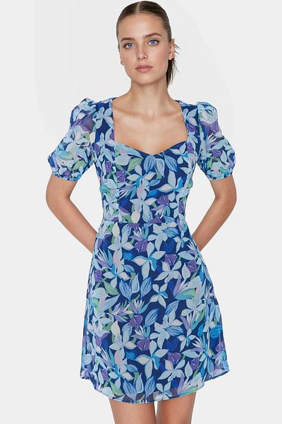 PayBuy Chiffon Mini Dress Floral Pattern a Line Summer Short Sleeve High Quality Comfortable and Stylish Modern Style