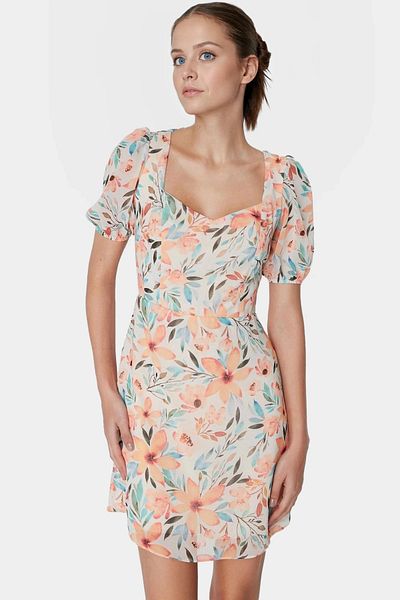 PayBuy Chiffon Mini Dress Floral Pattern a Line Summer Short Sleeve High Quality Comfortable and Stylish Modern Style