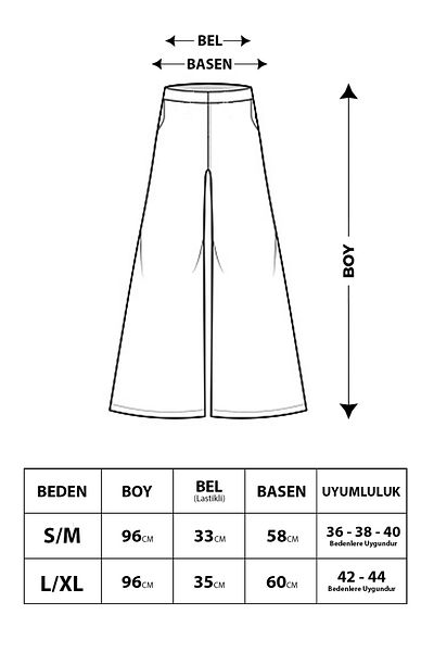 Hatun Atila Wide Cut Flared Double Crepe Trouser Skirt with Elastic Waist - White