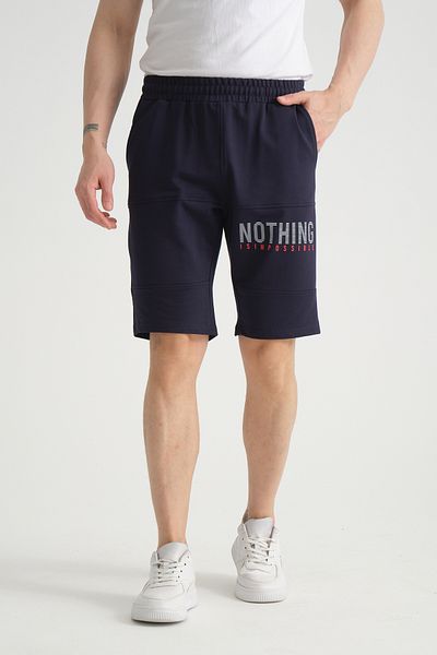 Shooter Sportswear Premium Men's Shorts Light Navy Blue Print Detailed Zipper Pocket Detailed Regular Fit