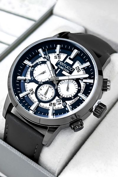 Ferrucci Functions and Calendar Active Tan Color Leather Strap Men's Wristwatch Zmfer064