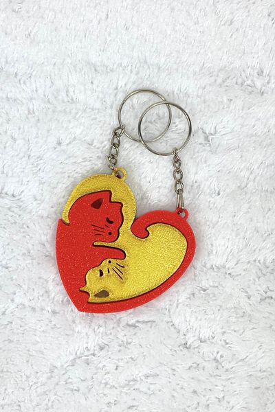 Mazel Design Heart Cat Figured Couple Keychain Couple Keychain Set of 2