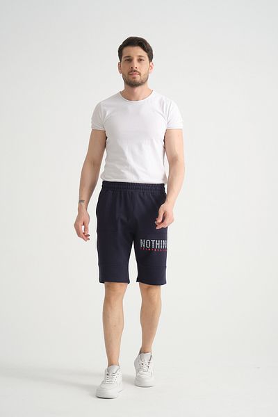 Shooter Sportswear Premium Men's Shorts Light Navy Blue Print Detailed Zipper Pocket Detailed Regular Fit