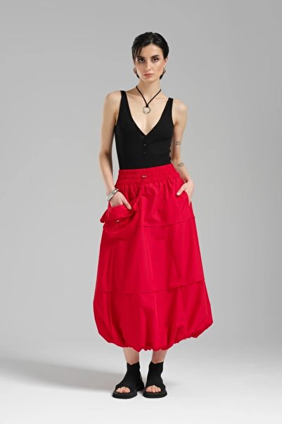 tw3 Women's Design Balloon Skirt with Pockets and Elastic Waist