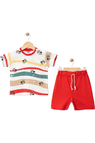 Babexi Palm Printed Shorts Suit Red