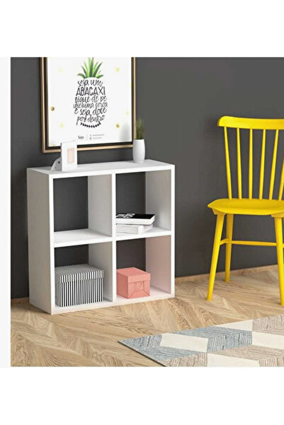 MEŞE MOBİLYA Beyaz Kitaplık Çok Amaçlı Dolap Oyuncak Dokabı 4 Gözlü Dolap