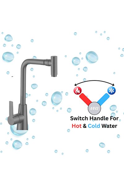 Generic ITG Wall Mounted Stainless Steel Kitchen Faucet – Grey Matte Shine Finish, 360° Swivel Spout, SAS
