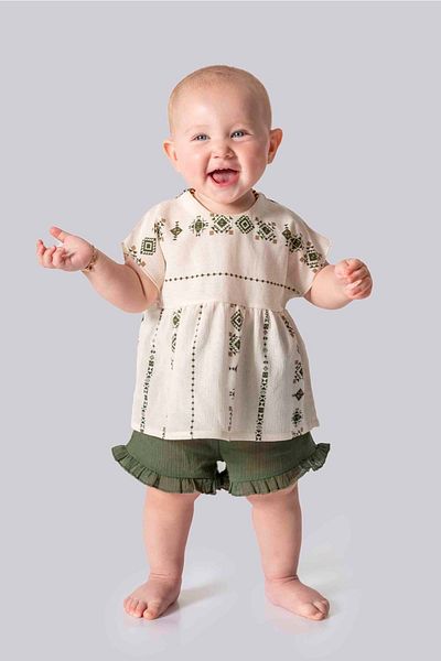 ESLENZA Shile Diaper Bluz Shorts Set Khaki