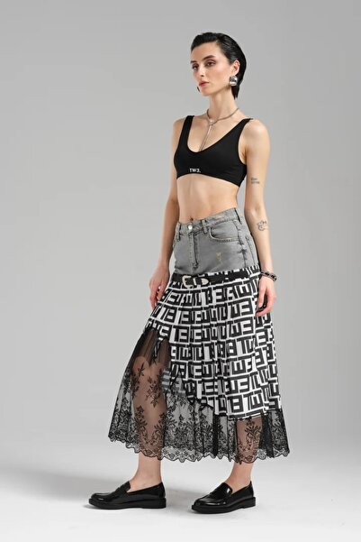 tw3 Kadın Garnili ve Dantel Detaylı Tasarım Uzun Etek
