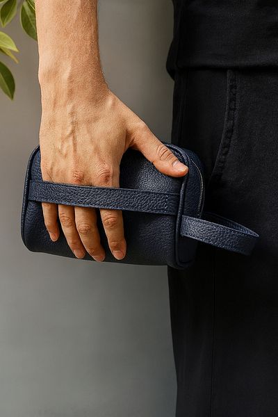 Valiberta Double Handle Leather Look Men's Handbag - Navy Blue