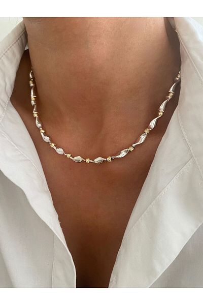 MagicStone Dorika Detailed Spiral Yellow Silver Casting Necklace