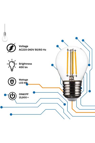 MFZ LED Bulbs 4W, E27 Round Base, 2700K Warm White, AC220–240V Filament Style – Pack of 5 Pieces