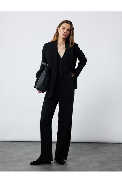 Koton Crepe Fabric Lined V-Neck Buttoned Blazer Vest