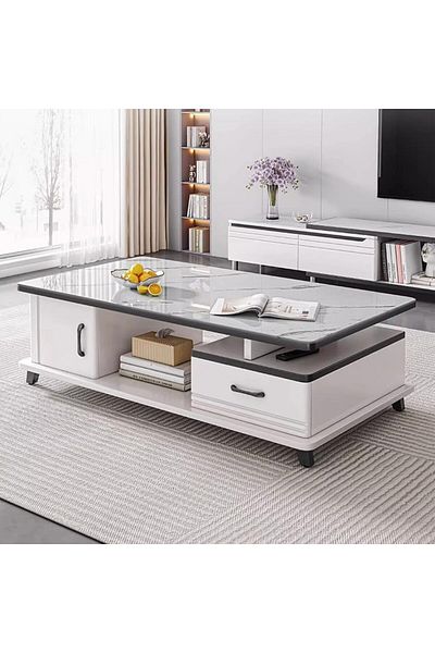 Generic Glass Low Table, Center Table, Coffee Table, With Storage Drawers, Stylish, Small, Living Alone, Spa