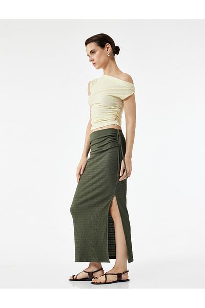 Koton Wrapped Fabric Slim Fit Gathered Detailed Slit Long Skirt