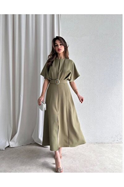 MEECY Rochie maxi neagră cu centură